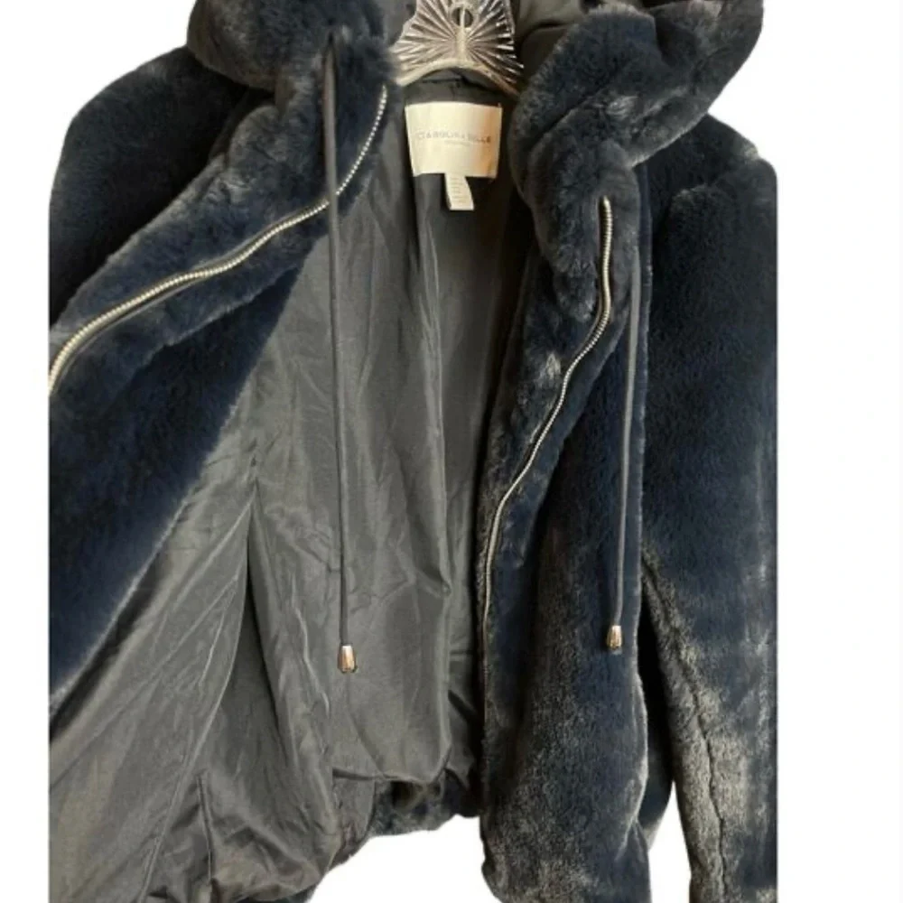 Midnight Blue Faux Fur Hooded Jacket - Picture 4 of 5